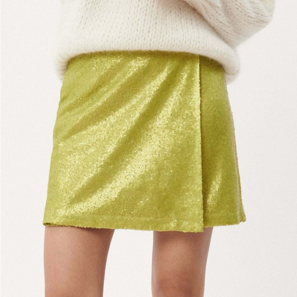 Frnch Sequined Wrap Mini Skirt - Lime Green